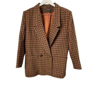 Vintage Giorgio Saint‎ Angelo Wool Blazer Jacket 10 Rust plaid Double Breasted